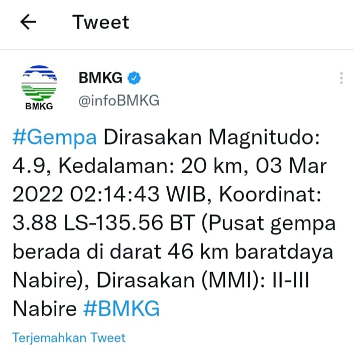 Ilustrasi berita Mimika: Dalam Dua Hari Wilayah Papua Diguncang Gempa, BMKG : Hati-hati dan Waspada Gempa Susulan