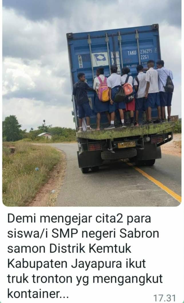 Ilustrasi berita Papua: Viral !!! Rombongan Siswa SMP Harus Naik Truk Kontainer ke Sekolah, Begini Tanggapan Kadis Pendidikan Jayapura