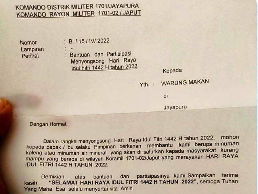 Ilustrasi berita Papua: Danramil Jayapura Utara Akhirnya Ditindak Usai Surat Permintaan Bantuan Viral di Media Sosial,Kapendam : Sudah Ditarik