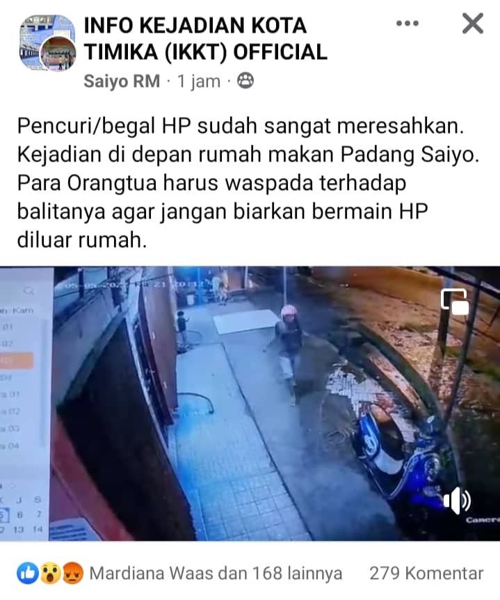 Ilustrasi berita Mimika: Nekat, Pria Bercelana Pendek Putih Terekam CCTV Rampas Handphone di Depan RM Padang Saiyo Jalan Yos Sudarso Timika