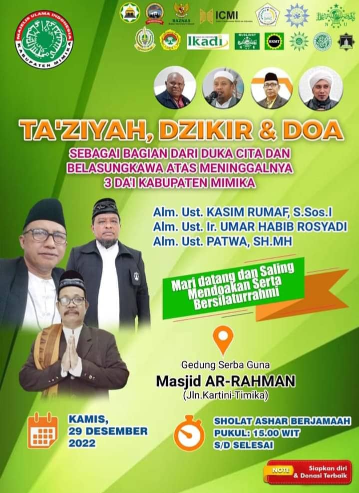 Ilustrasi berita Mimika: Ormas Islam Gelar Doa Bersama Sebagai Ungkapan Duka Atas Wafatnya Tiga Dai dan Tokoh Muslim Mimika