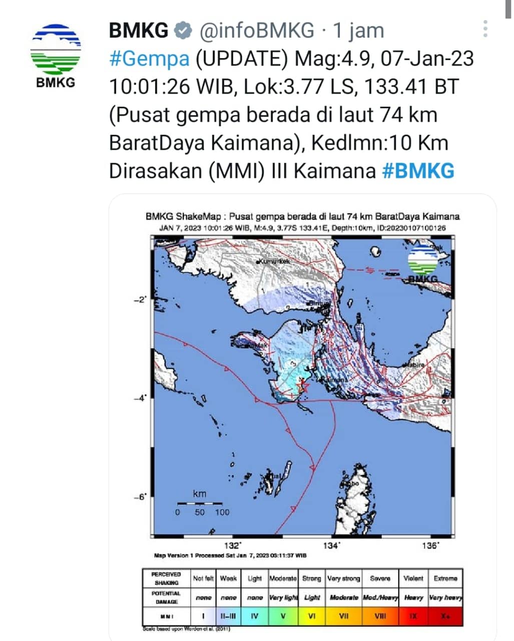 Ilustrasi berita Papua: Setelah Jayapura, Gempa 4,9 Magnitudo Guncang Kaimana, Papua Barat