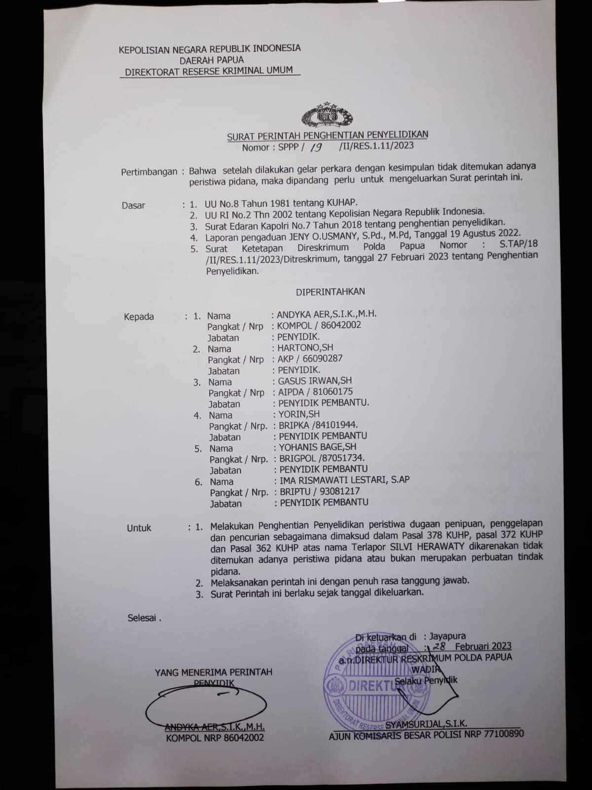 Ilustrasi berita Mimika: Dilaporkan Jenny Usmany, Polda Papua Keluarkan SP3 Penyelidikan Pembelian Pesawat dan Helikopter Pemda Mimika