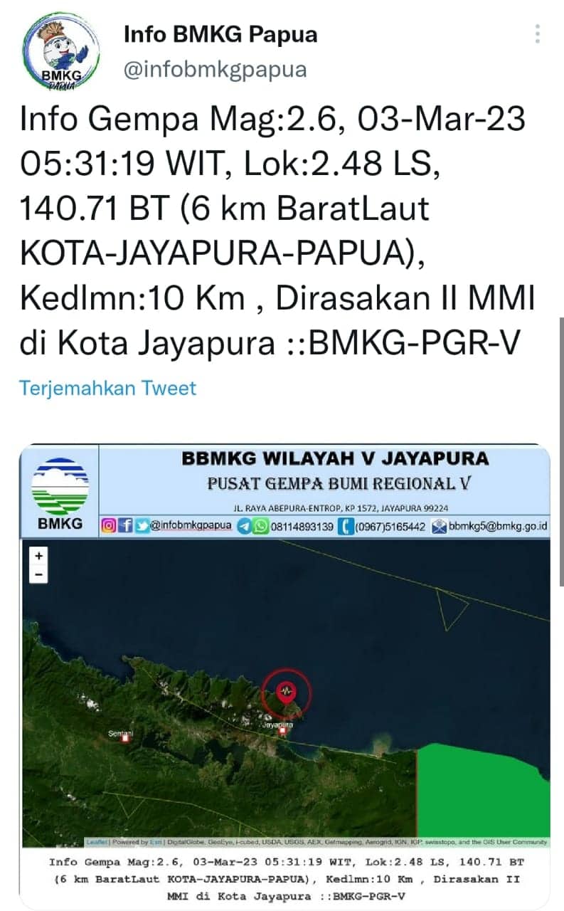 Ilustrasi berita JAYAPURA: Pagi-pagi Buta, Kota Jayapura Kembali Dihantam Gempa