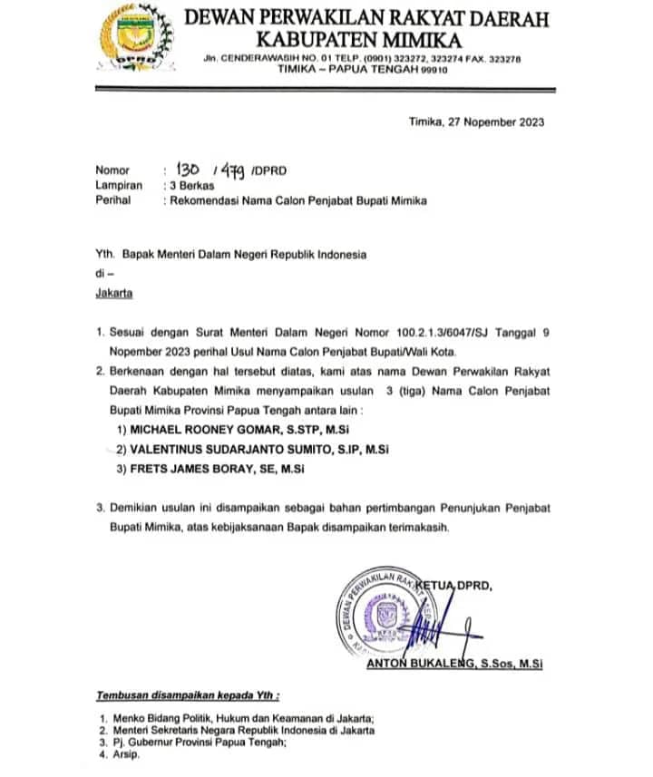 Ilustrasi berita Mimika: Tanpa Melalui Pleno, Anggota DPRD Mimika Minta Mendagri Batalkan Usulan Tiga Nama PJ Bupati Mimika