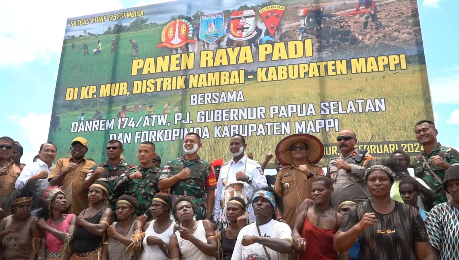 Ilustrasi berita Papua: Pimpin Panen Raya Padi di Distrik Nambioman Bapai, Gubernur Papua Selatan Apresiasi Yonif 125/Si'Mbisa dan Pemda Mappi