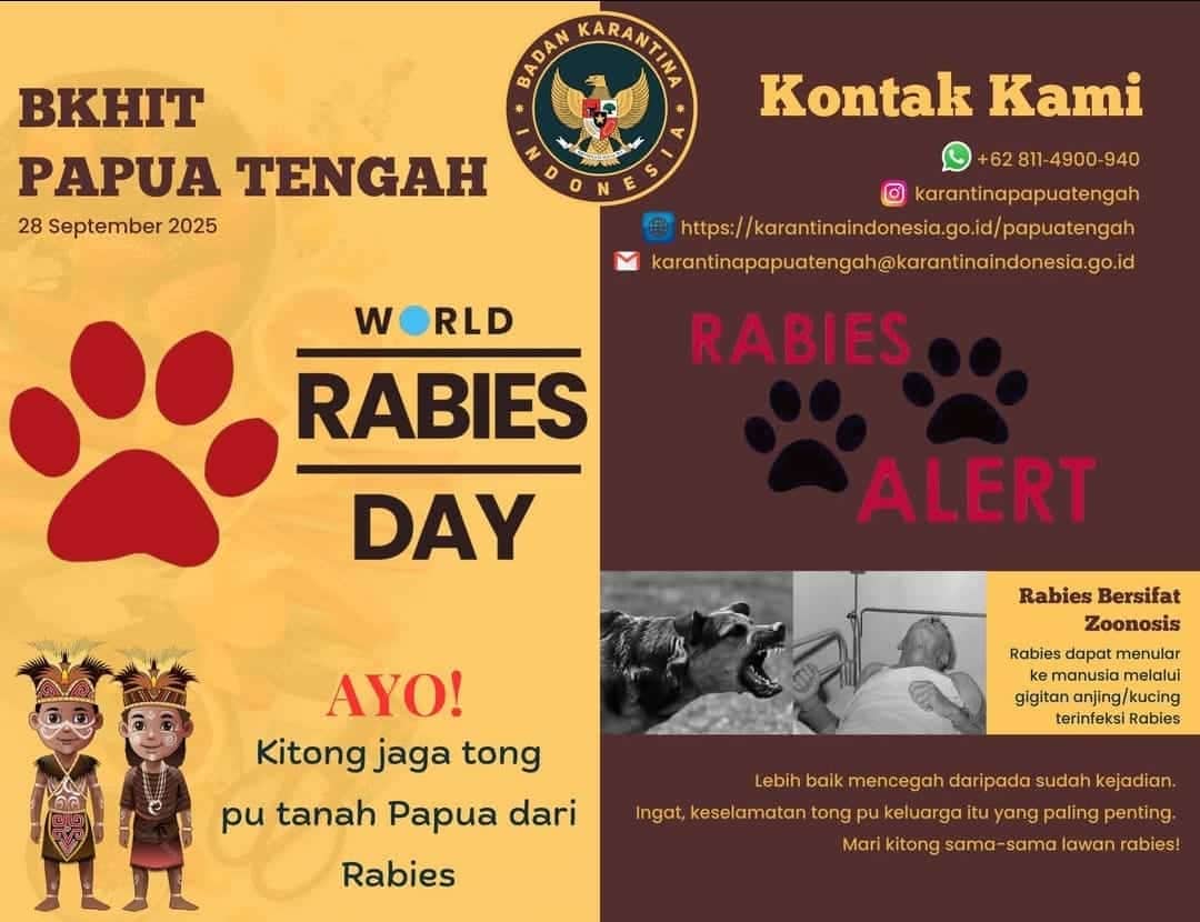 Ilustrasi berita BERITA UTAMA: Karantina Papua Tengah Ajak Warga Cegah Rabies, Provinsi di Tanah Papua Masih Bebas Kasus