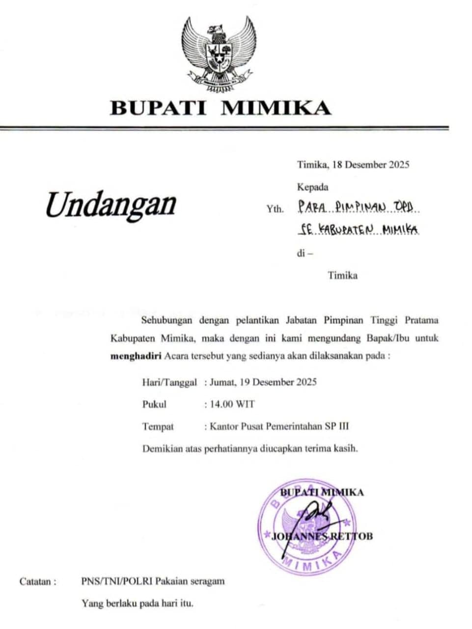 Ilustrasi berita Mimika: Bupati Mimika Lantik Pejabat Pimpinan Tinggi Pratama