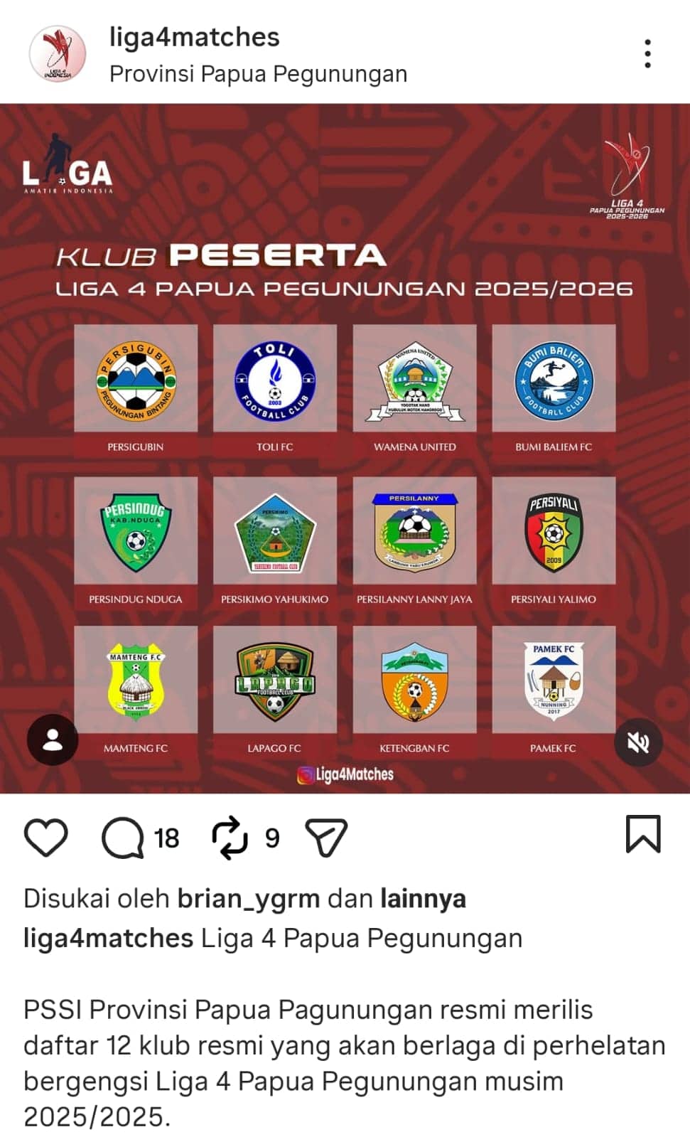 Ilustrasi berita Papua: 12 Klub Siap Berlaga di Liga 4 Zona Papua Pegunungan, Kick Off 14 Februari 2026
