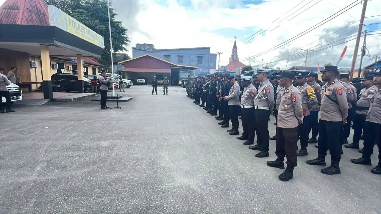 Apel gabungan yang berlangsung di Kantor Pelayanan Polres Mimika, Rabu (2/9).
