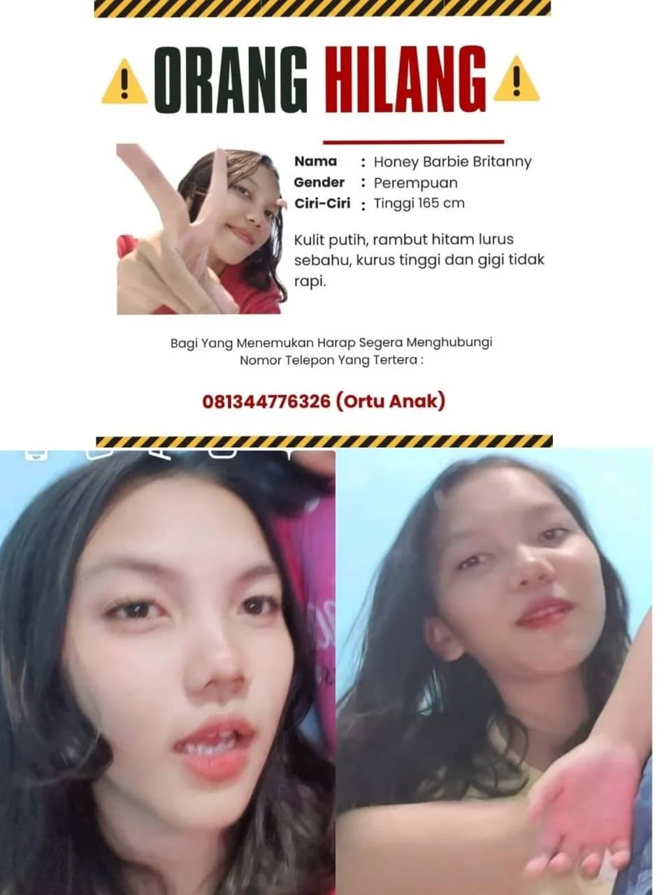Honey Barbie Britanny yang dilaporkan hilang