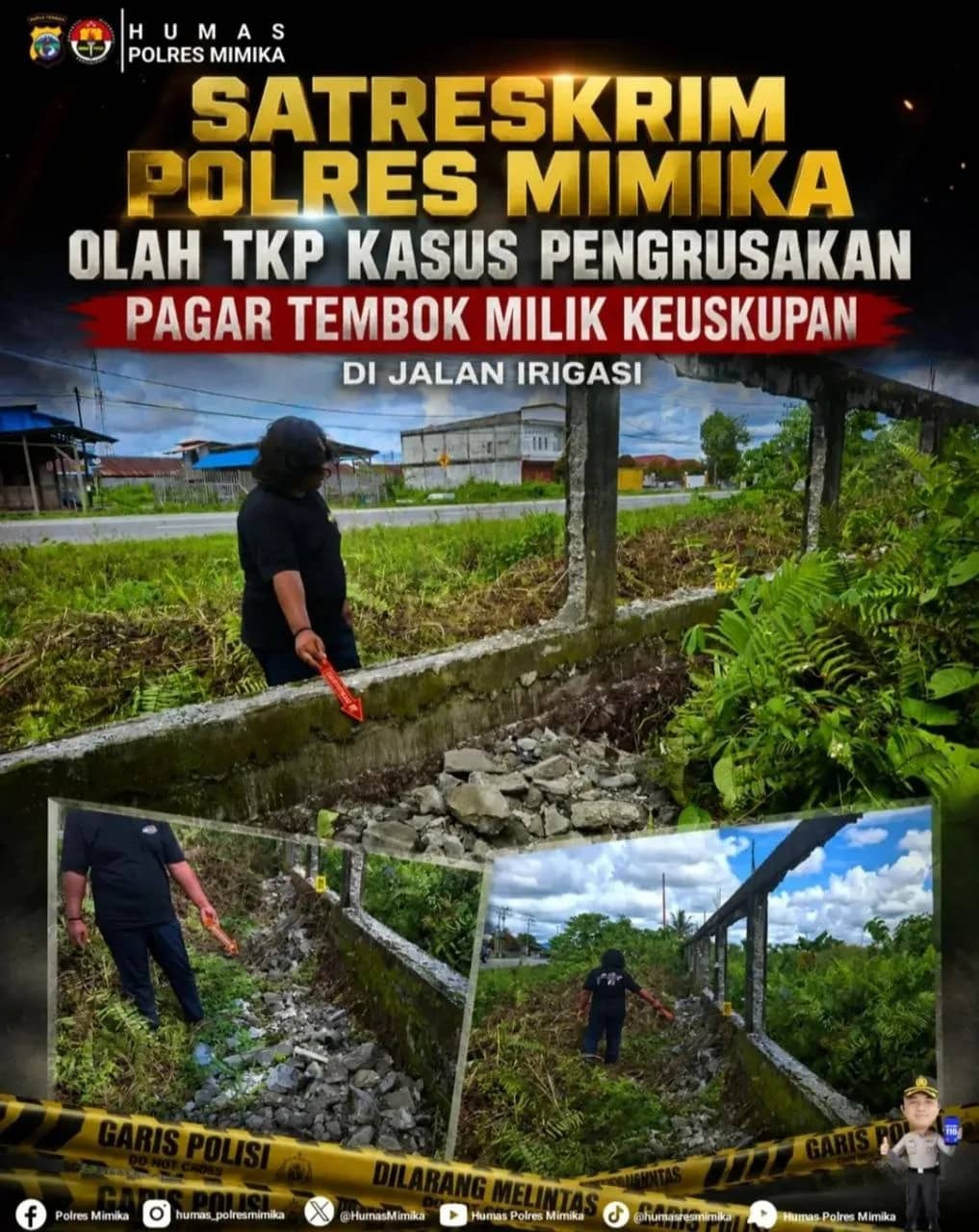 Polres Mimika saat melakukan Olah TKP Kasus Pengrusakan Pagar Tembok Keuskupan