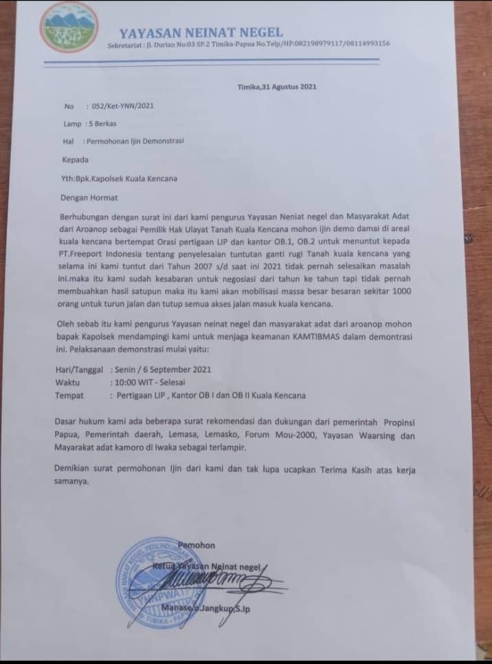 Permohonan Ijin Demo Yayasan Neinat Negel