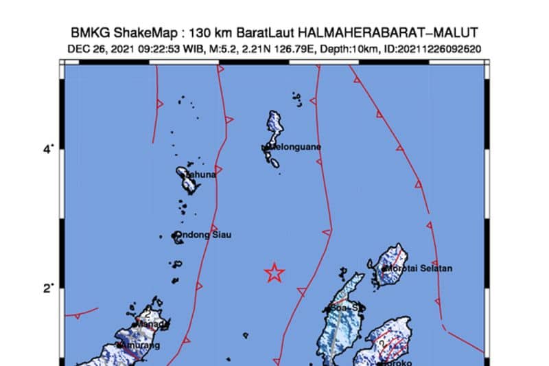 Lokasi gempa bumi di Halmahera, Maluku Utara