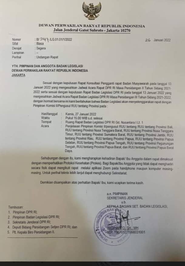undangan rapat dari DPR RI