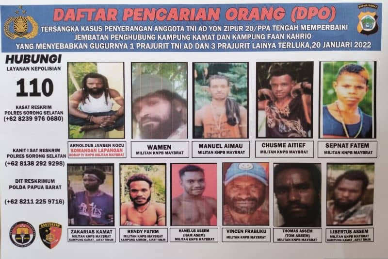 11 DPO kelompok militan KNPB Maybrat penyerang lima anggota TNI AD di Maybrat