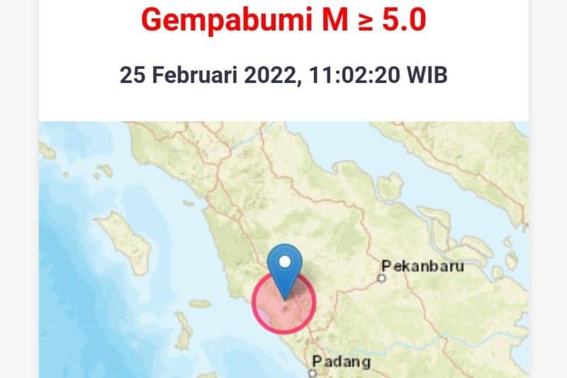 Tangkapan layar informasi gempa dari informasi BMKG