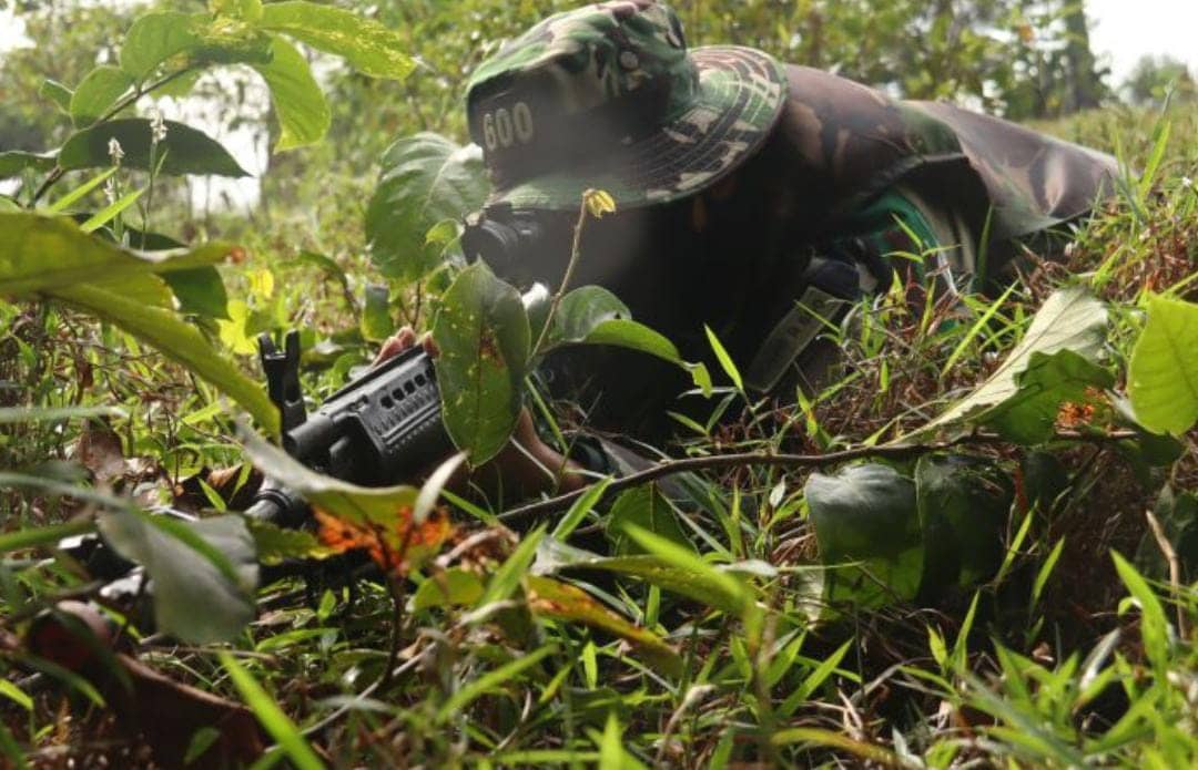 Dokumentasi prajurit Batalion Infantri Raiders 600 Modang tengah beraksi dalam latihan bersama Angkatan Darat Amerika Serikat pada 2021 dalam Operasi Garuda Shield 2021. 