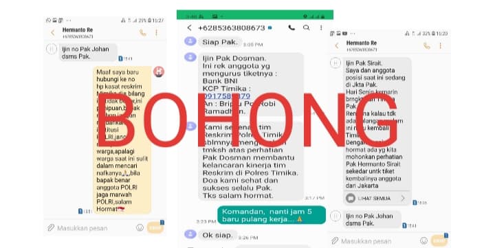 SMS atas nama Kasat Reskrim Polres Mimika