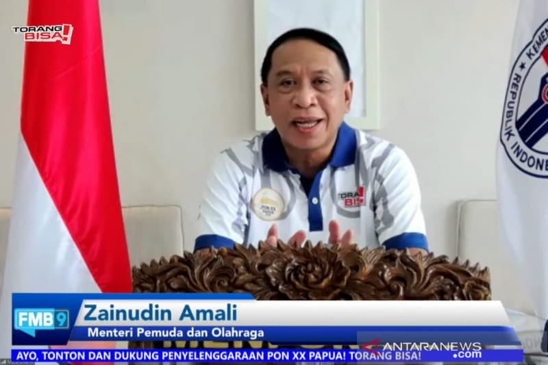 Tangkapan layar Menpora Zainudin Amali saat hadir dalam Diskusi Forum Merdeka Barat 9 (FMB9)