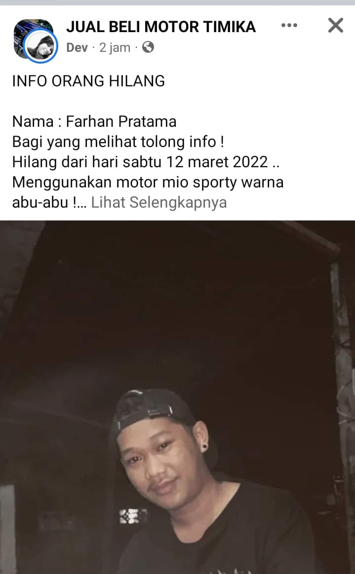 Farhan Pratama yang dilaporkan hilang