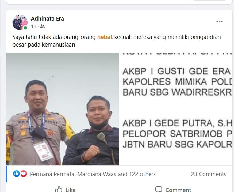 Postingan di akun facebook Adhinata Era