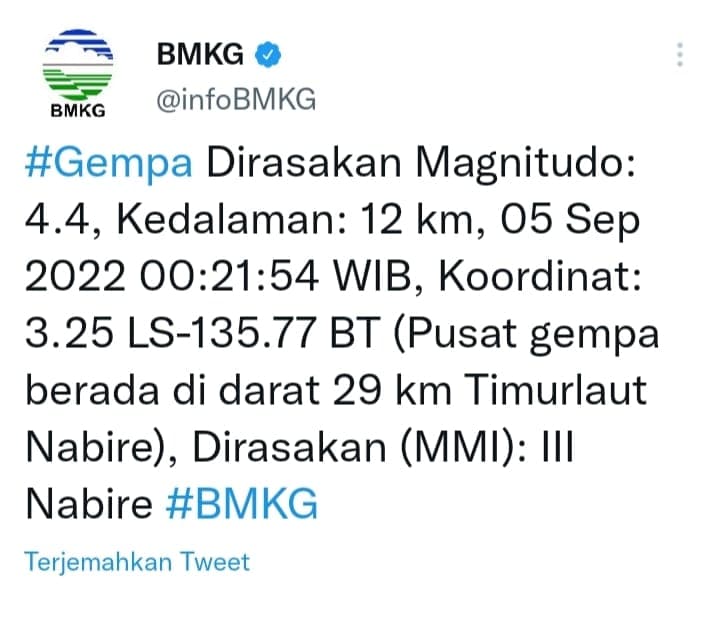 Ilustrasi berita PAPUA: Nabire dan Manokwari Diguncang Gempa, BMKG Ingatkan Warga Waspadai Gempa Susulan