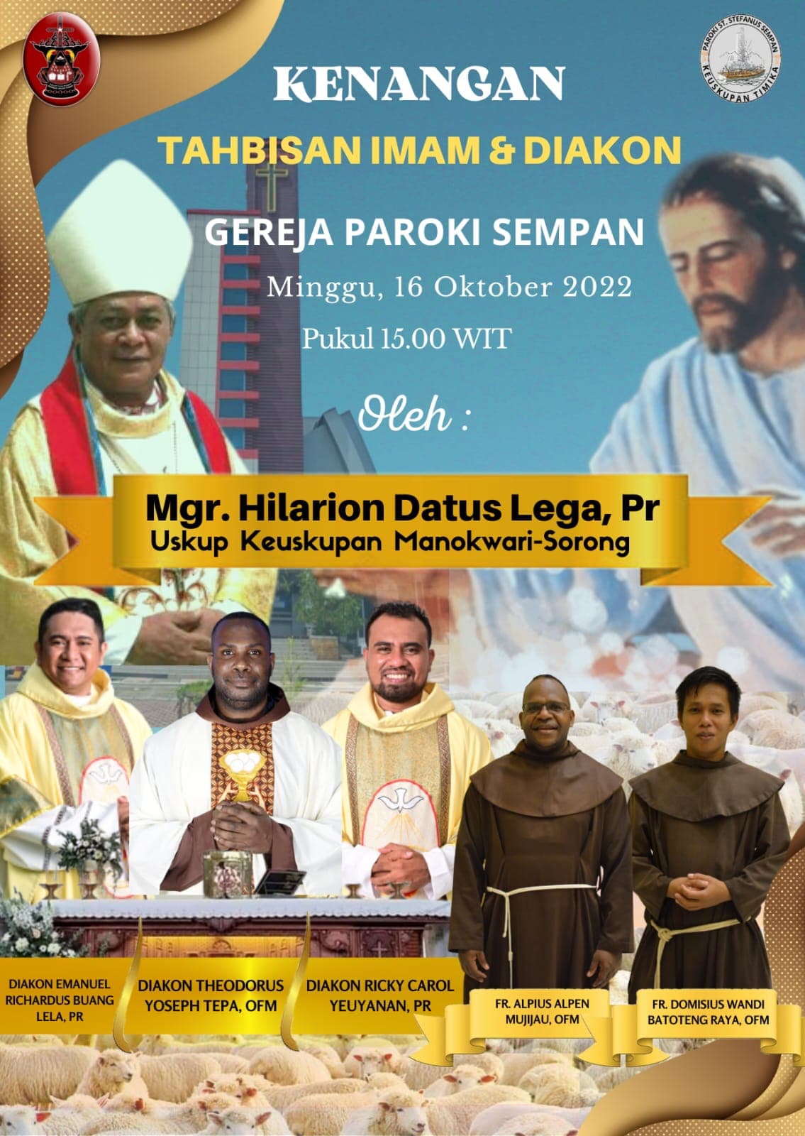 Flayer tahbisan 3 imam dan 2 diakon di Paroki St Stefanus Sempan.