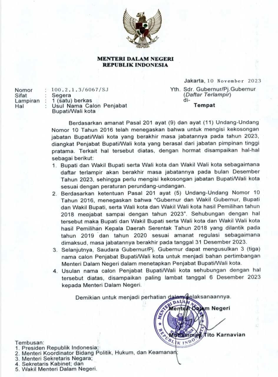 Ilustrasi berita MIMIKA: Mendagri Keluarkan Surat Usulan Nama Calon Penjabat Bupati, Ini Sosok yang Diisukan Duduki Pj. Bupati Mimika