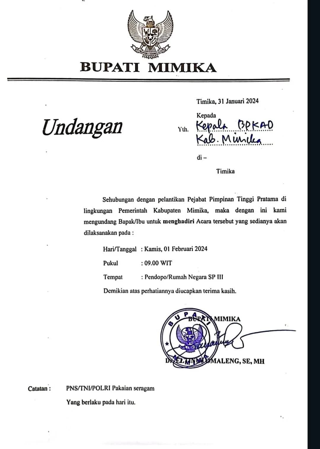 Ilustrasi berita MIMIKA: Polemik "Rolling Brutal' Belum Berakhir, Beredar Undangan Bupati Mimika Besok Lantik Pejabat Tinggi Pratama