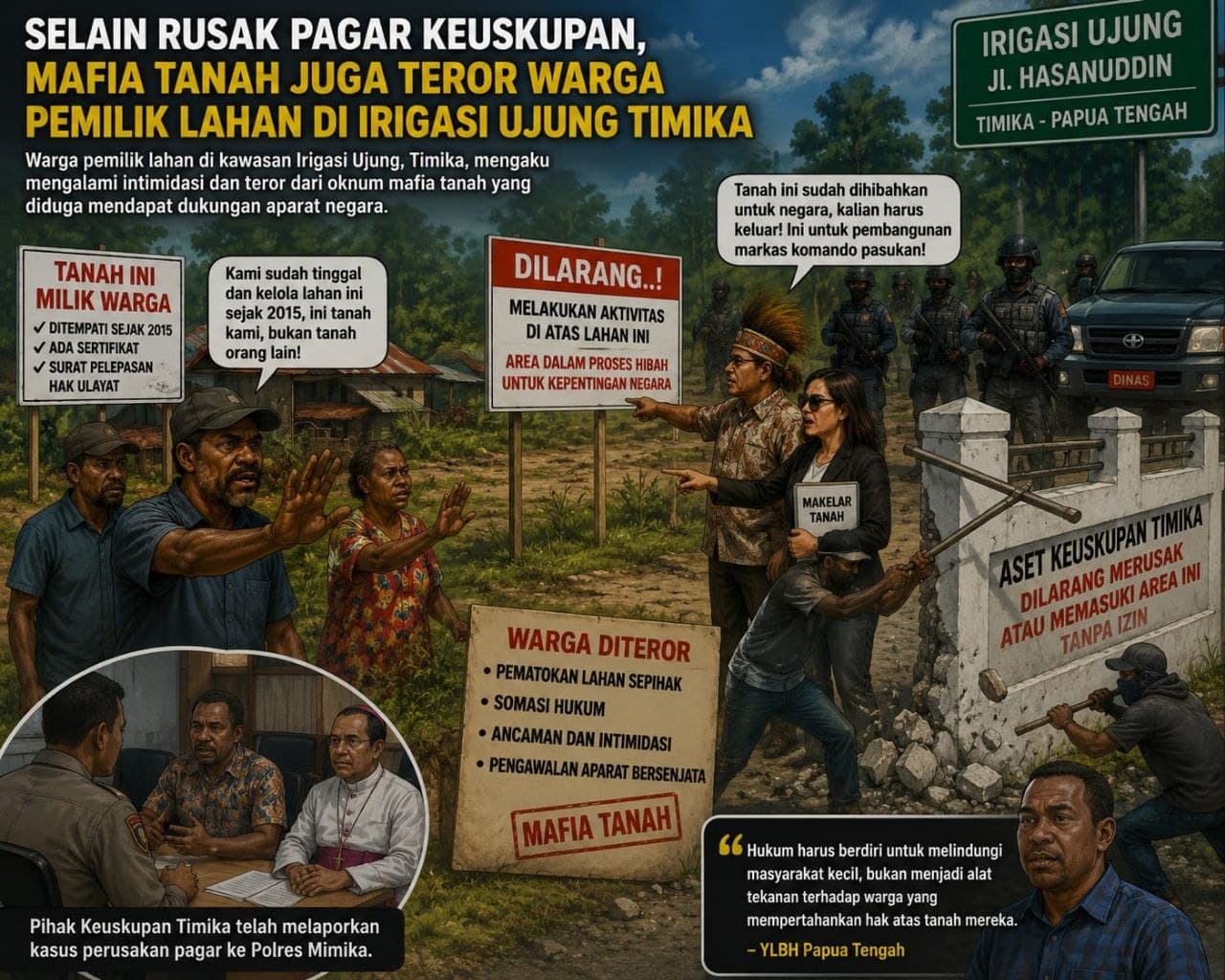 Ilustrasi berita MIMIKA: Selain Rusak Pagar Keuskupan, Mafia Tanah Juga Teror Warga Pemilik Tanah di Irigasi Ujung Timika