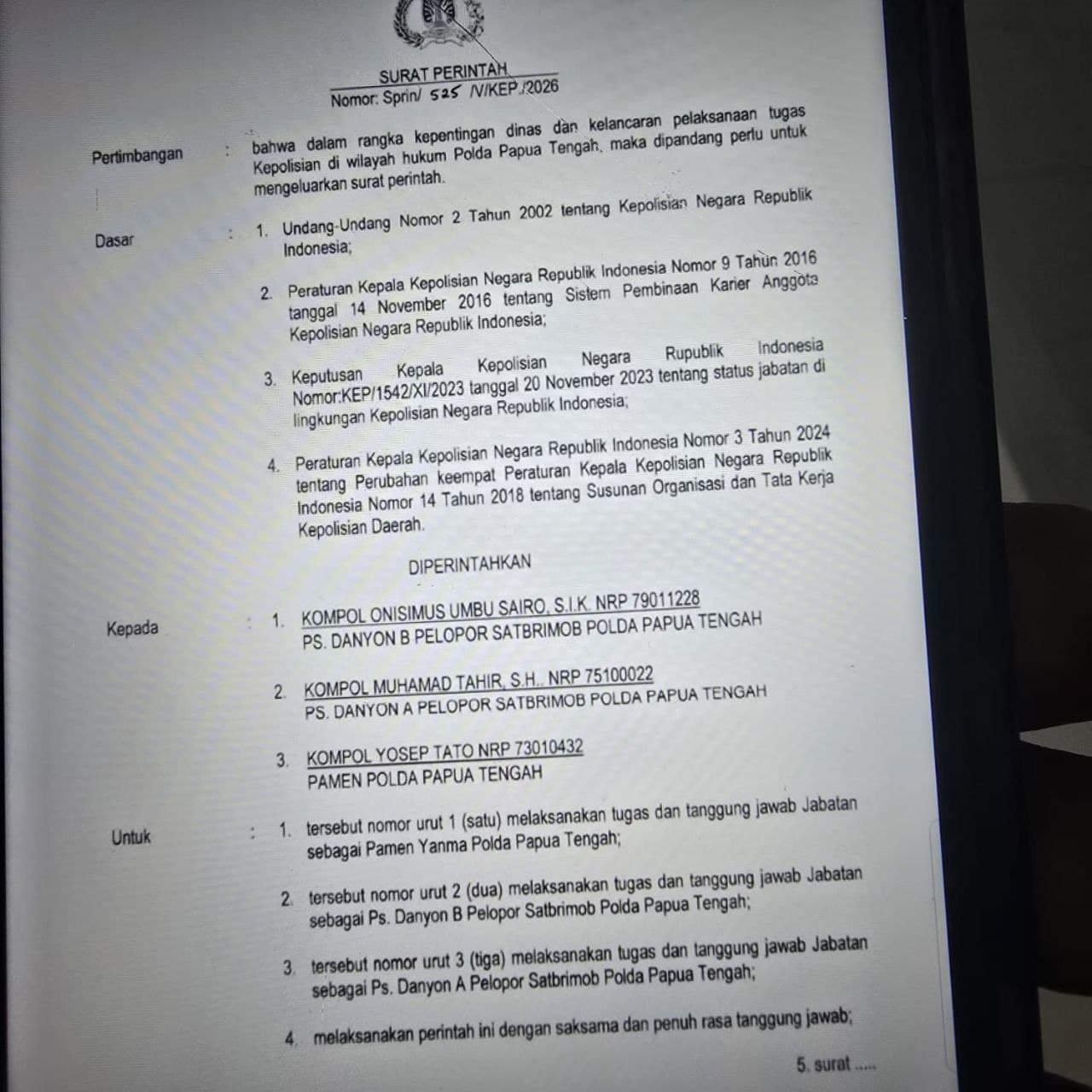 Ilustrasi berita MIMIKA: Danyon Brimob Timika Resmi Diganti, Umbu Sairo Pindah Tugas ke Nabire, Muhamad Tahir Bergeser ke Mimika