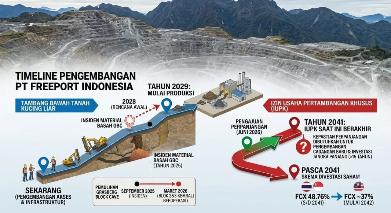 Ilustrasi berita PT Freeport: Freeport Targetkan Tambang Kucing Liar Mulai Berproduksi Tahun 2029, IUPK akan Berakhir 2041
