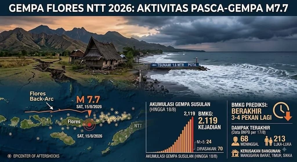 Ilustrasi berita Lingkungan: NTT Digoyang 2.119 Gempa Susulan, BMKG Prediksi Gempa Berakhir 3-4 Pekan Lagi, Tsunami Tertinggi Landa Pota