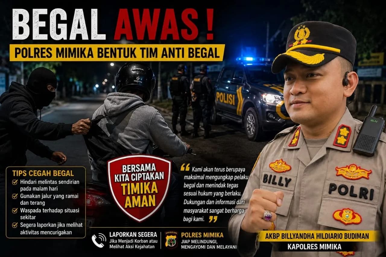 Ilustrasi berita Mimika: Tim Anti Begal Dibentuk, Polres Mimika Intensif Kejar Pelaku Kejahatan Jalanan