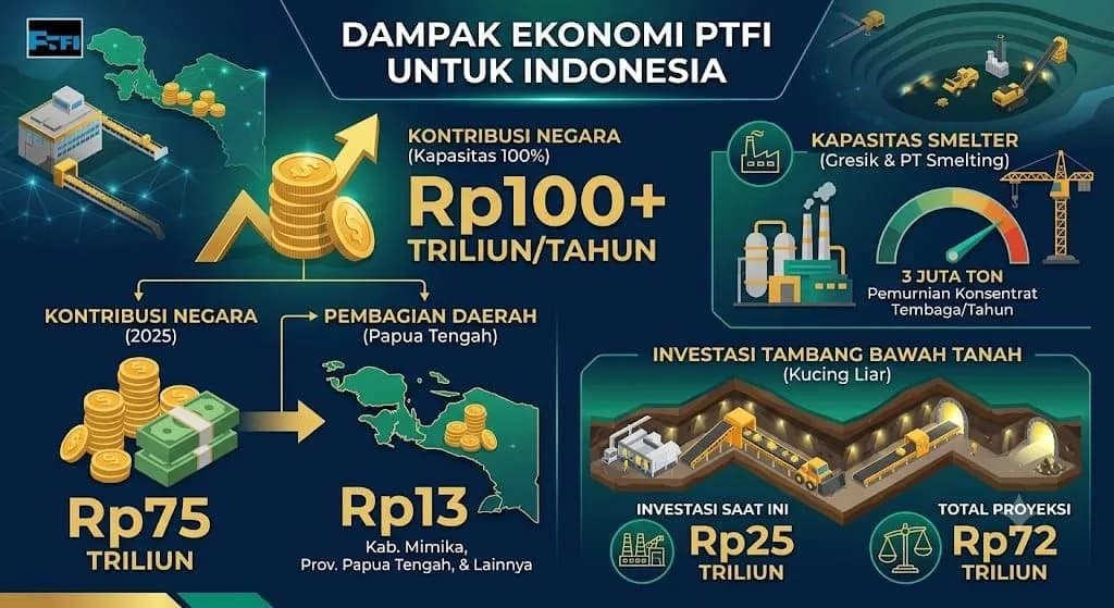 Ilustrasi berita PT Freeport: Kontribusi PTFI untuk Negara Diproyeksikan Tembus Rp100 Triliun per Tahun Saat Produksi Penuh