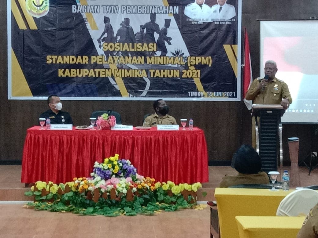 Wakil Bupati John Rettob saat menyampaikan sambutan pada acara sosialisasi standar pelayanan minimum SPM