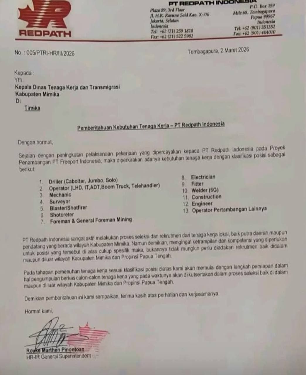 Ilustrasi berita MIMIKA: Redpath Indonesia Buka Lowongan Kerja untuk Proyek Tambang Freeport di Mimika, Ini Posisi yang Dibutuhkan