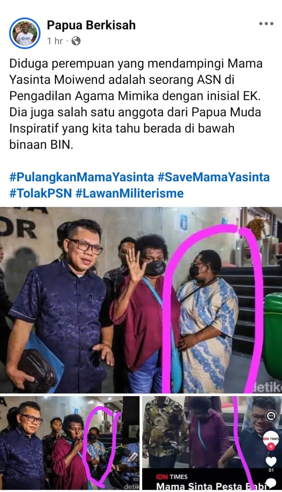 Tangkapan Layar Dugaan Keterlibatan ASN Pengadilan Agama Mimika Di Polemik Mama Yasinta
