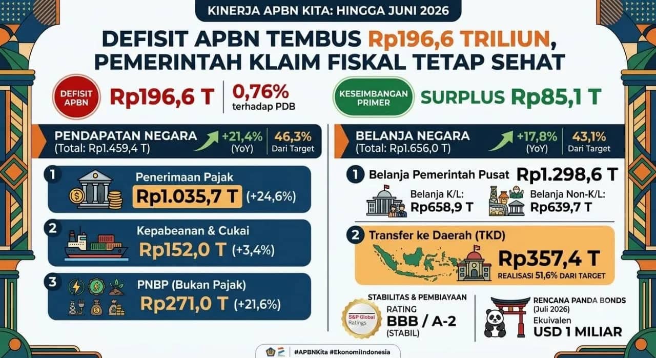 Ilustrasi berita Pemerintahan: Defisit APBN Hingga Juni 2026 Tembus Rp196,6 Triliun, Pemerintah Malah Klaim Fiskal Tetap Sehat