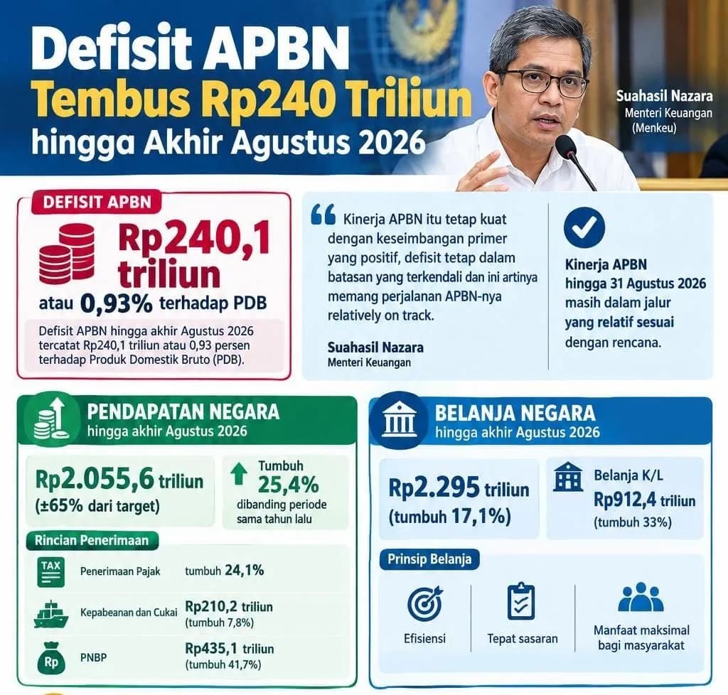 Ilustrasi berita Pemerintahan: Defisit APBN Tembus Rp240 Triliun hingga Akhir Agustus 2026