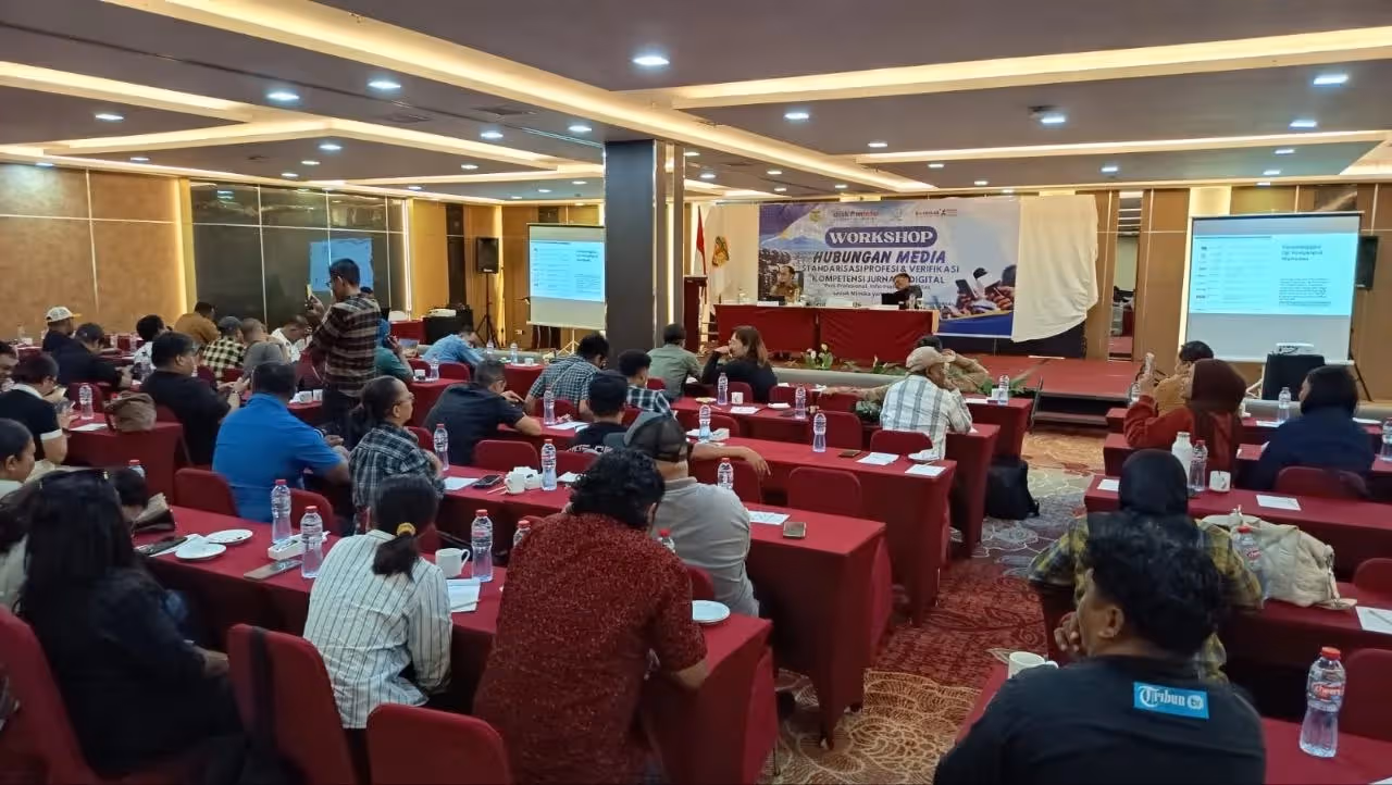 Suasana workshop hubungan media yang digelar di Hotel Horison Diana Timika, Selasa (15/9).