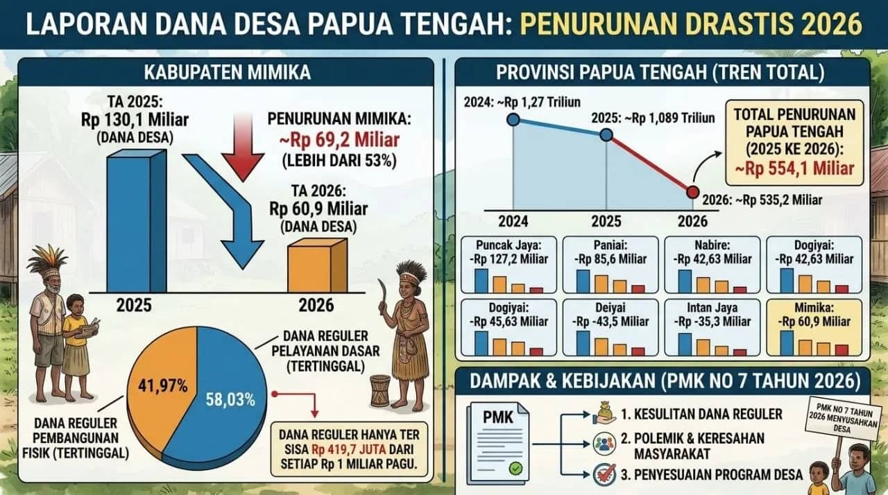 Ilustrasi berita Mimika: Dari Rp131,1 Miliar Tahun 2025, Alokasi Dana Desa untuk Mimika Tahun 2026 Turun Hanya Tersisa Rp60,9 Miliar