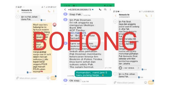 SMS atas nama Kasat Reskrim Polres Mimika