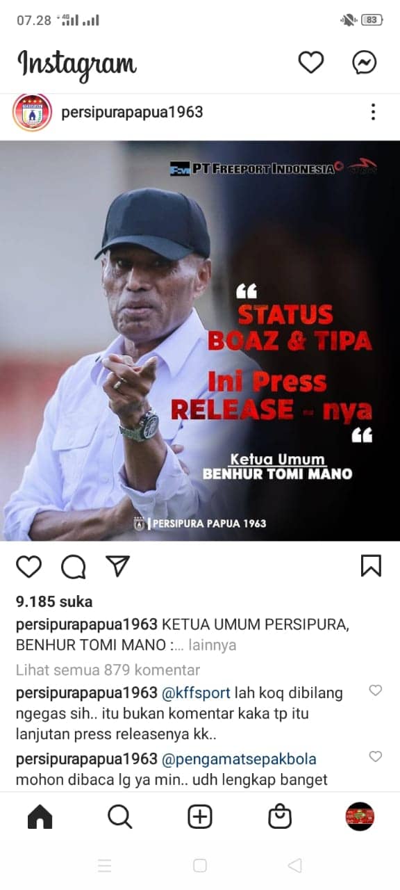 Postingan instagram Persipura