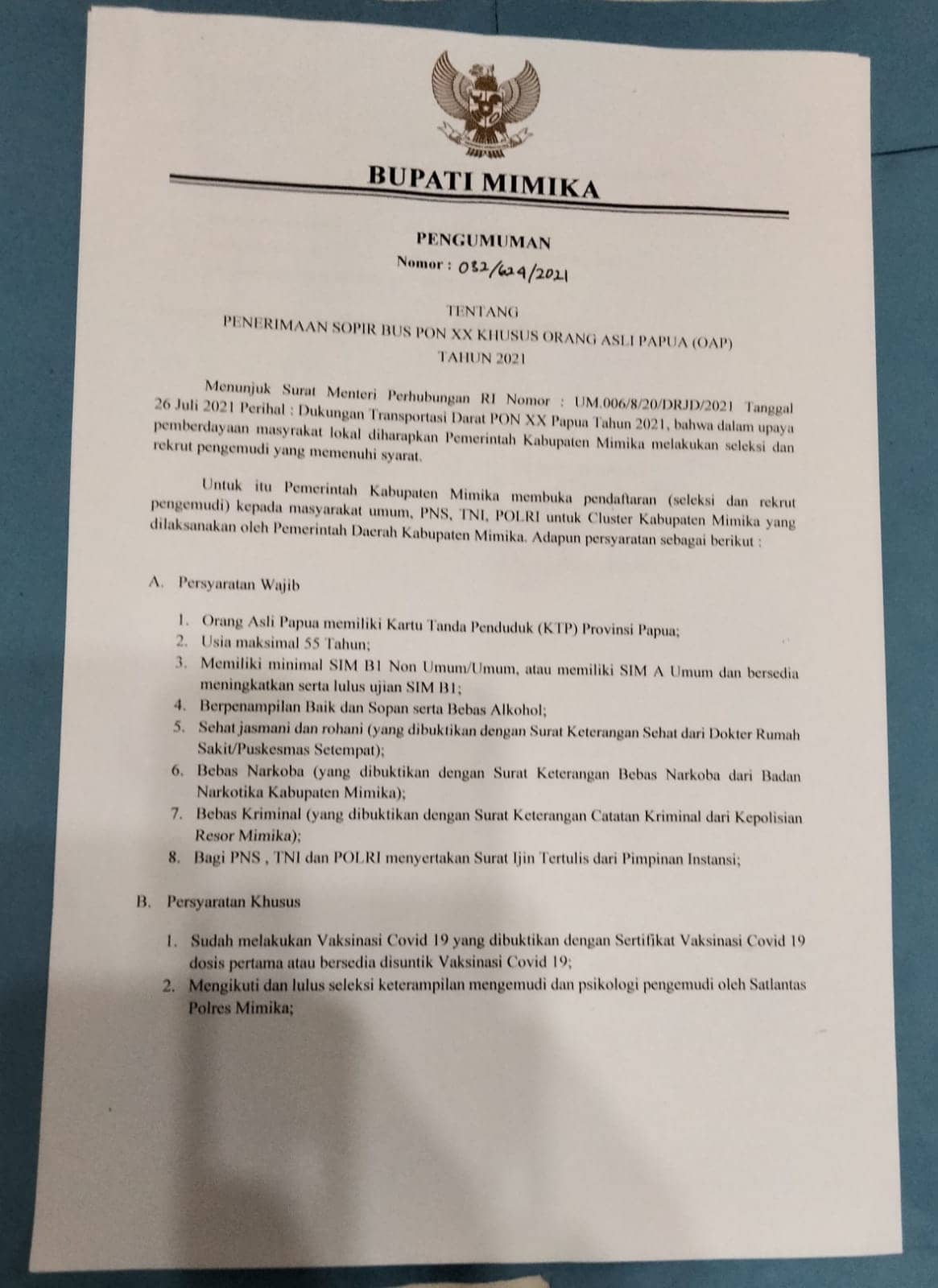 Surat Edaran Bupati Mimika