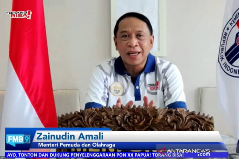 Tangkapan layar Menpora Zainudin Amali saat hadir dalam Diskusi Forum Merdeka Barat 9 (FMB9)