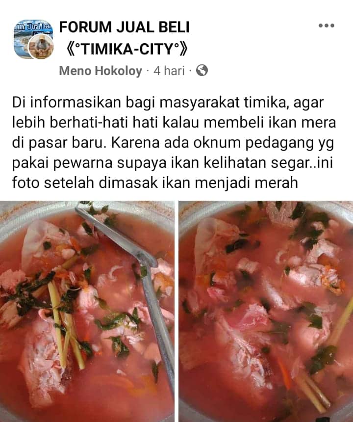 Ilustrasi berita Mimika: Awas! Ada Penjual Ikan Diduga Pakai Pewarna, Disperindag Mimika Tunggu Hasil Uji Loka Pom Timika