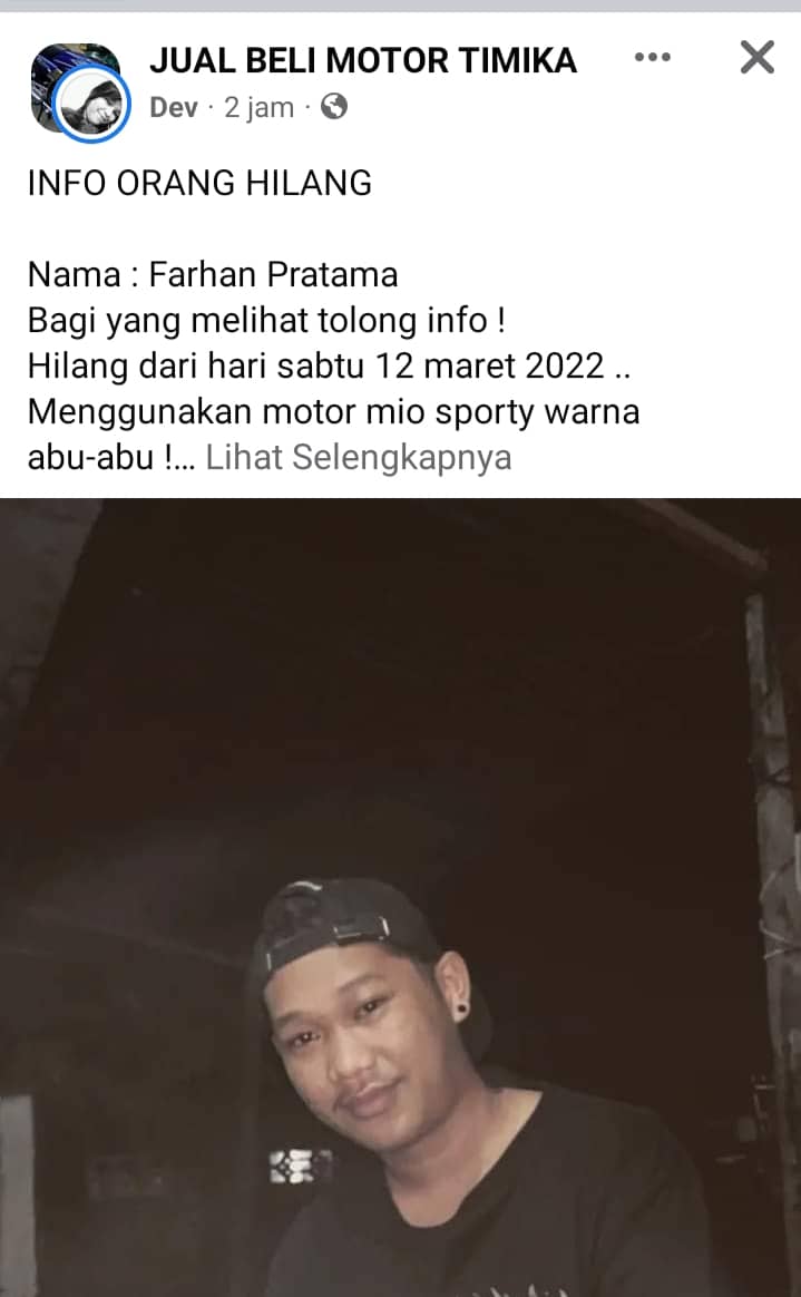 Farhan Pratama yang dilaporkan hilang