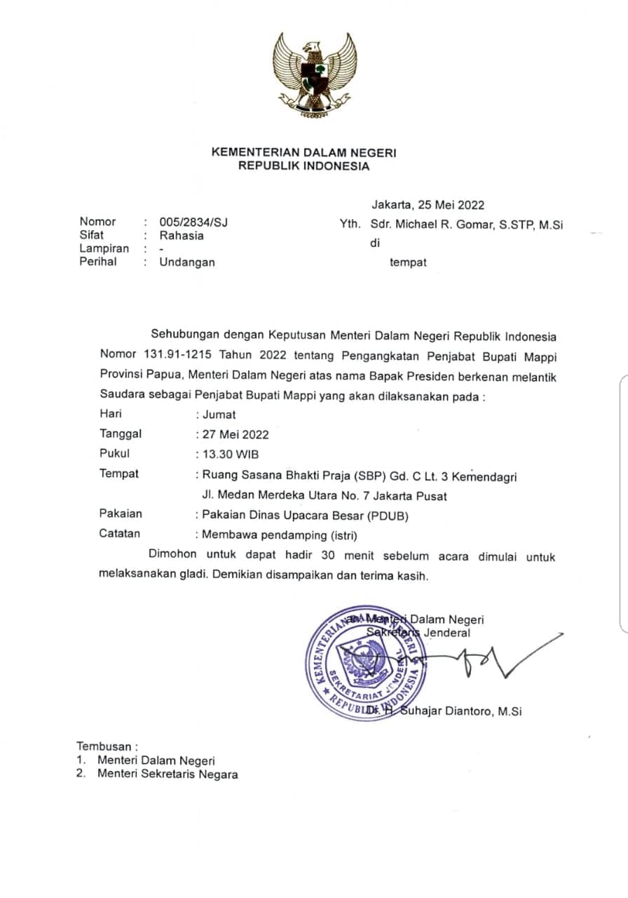 Ilustrasi berita Mimika: Breakingnews: Beredar Surat Sekda Mimika Michael Gomar Ditunjuk Sebagai Penjabat Bupati Mappi